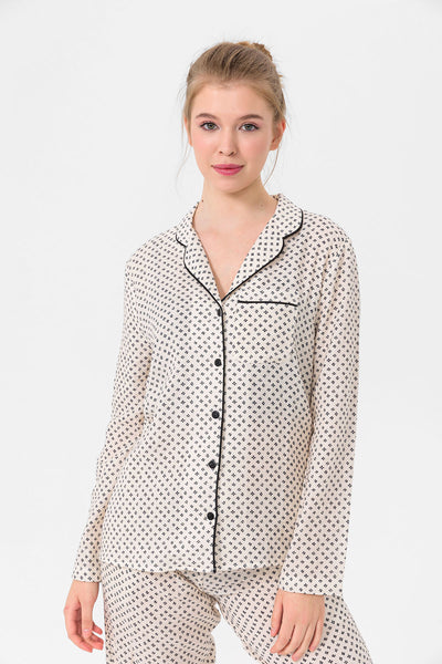 Krem renkli, müslin Lara Pijama Takım