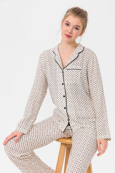 Krem renkli, müslin Lara Pijama Takım