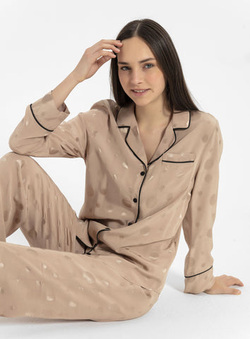 Bej jakarlı Hera Pijama Takım