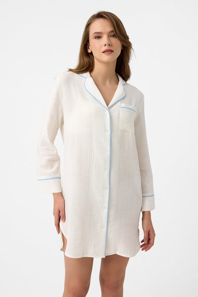 Mavi biyeli müslin Diana gömlek gecelik