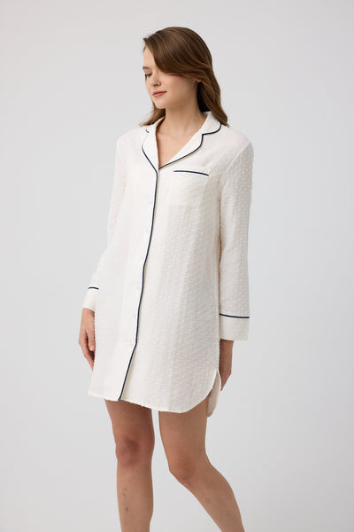 Lacivert biyeli müslin Diana gömlek gecelik