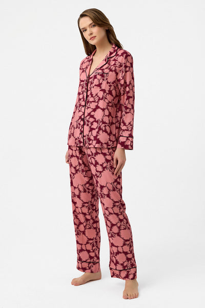 Bordo çiçek desenli Hera Pijama Takım