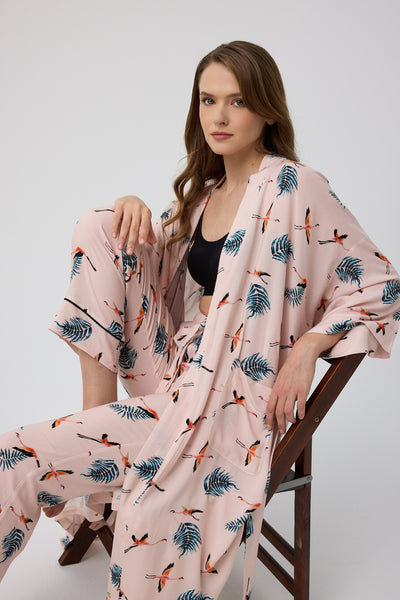 Leylek desenli Elissa Kimono