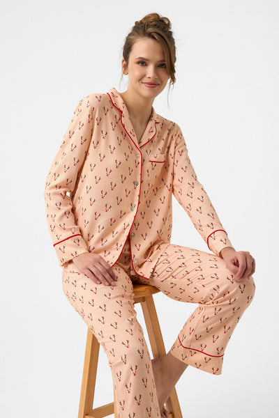 Geyik desenli Hera Pijama Takım