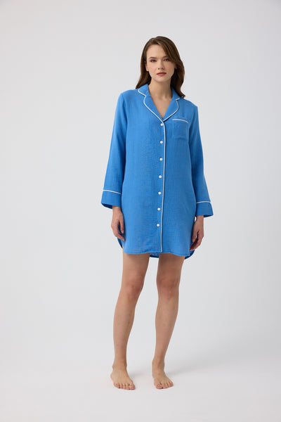 Mavi müslin Diana gömlek gecelik