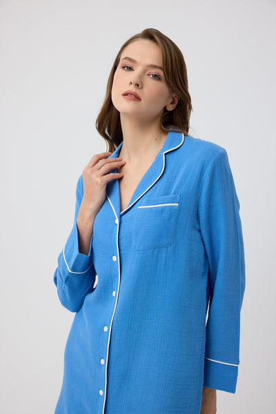 Mavi müslin Diana gömlek gecelik