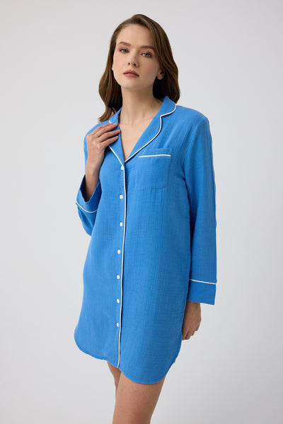 Mavi müslin Diana gömlek gecelik