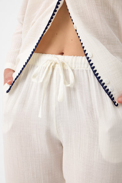 Nakışlı müslin Lara Pijama Takım - Beyaz