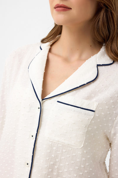 Lacivert biyeli Lara pijama takım - beyaz mini ponponlu