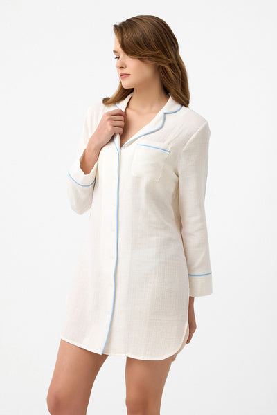 Mavi biyeli müslin Diana gömlek gecelik