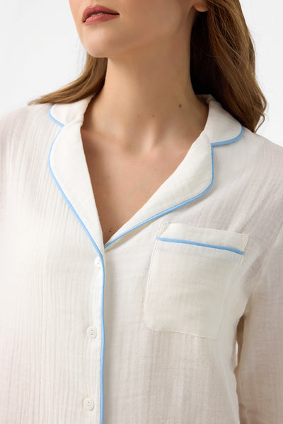 Mavi biyeli müslin Diana gömlek gecelik