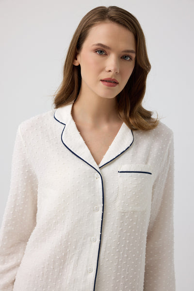 Lacivert biyeli müslin Diana gömlek gecelik