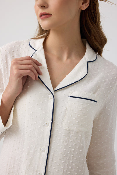 Lacivert biyeli müslin Diana gömlek gecelik