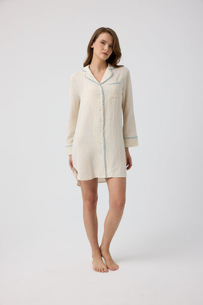 Mavi puantiye  Diana gömlek gecelik