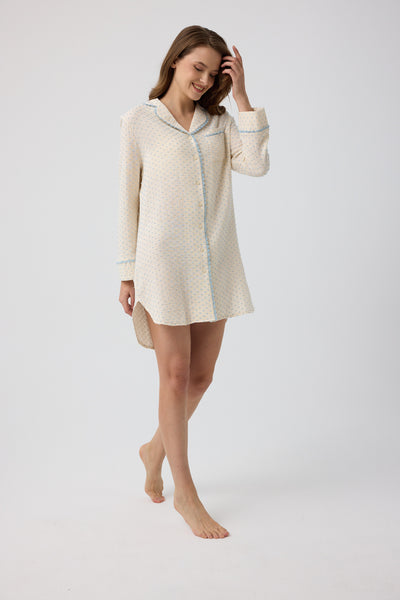 Mavi puantiye  Diana gömlek gecelik