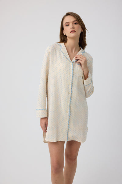 Mavi puantiye  Diana gömlek gecelik