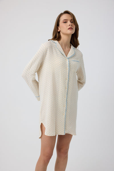 Mavi puantiye  Diana gömlek gecelik