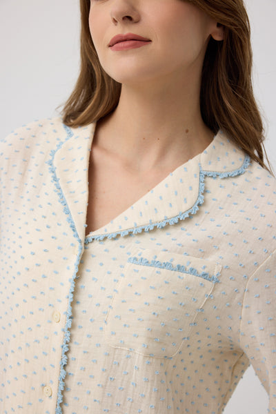 Mavi puantiye  Diana gömlek gecelik