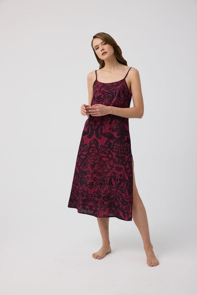 Bordo - siyah desenli Femina Gecelik / Elbise