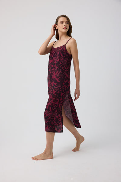 Bordo - siyah desenli Femina Gecelik / Elbise