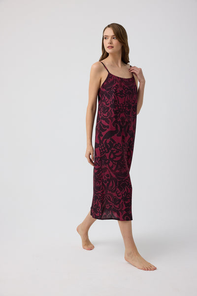 Bordo - siyah desenli Femina Gecelik / Elbise