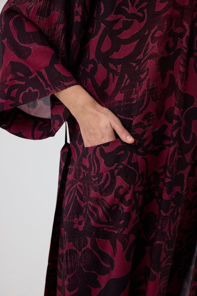 Bordo siyah desenli Elissa Kimono