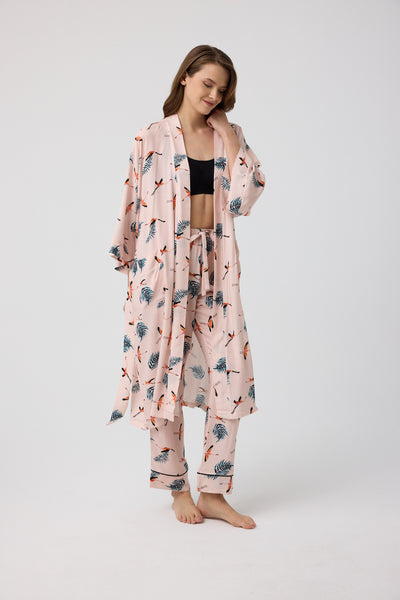 Leylek desenli Elissa Kimono