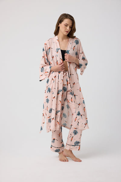 Leylek desenli Elissa Kimono