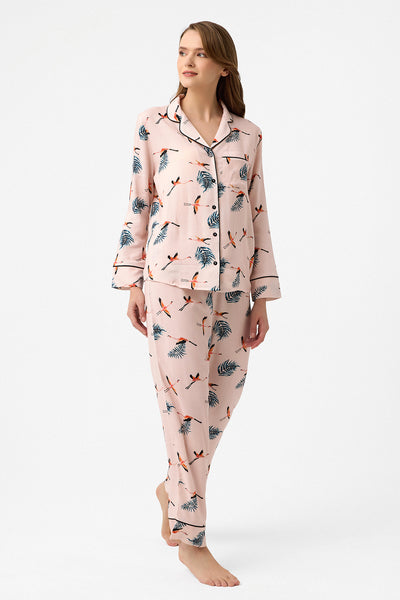 Leylek desenli Hera Pijama Takım