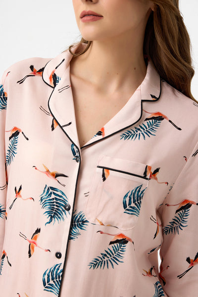 Leylek desenli Hera Pijama Takım