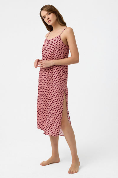 Bordo - pembe desenli Femina Gecelik / Elbise