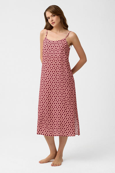 Bordo - pembe desenli Femina Gecelik / Elbise