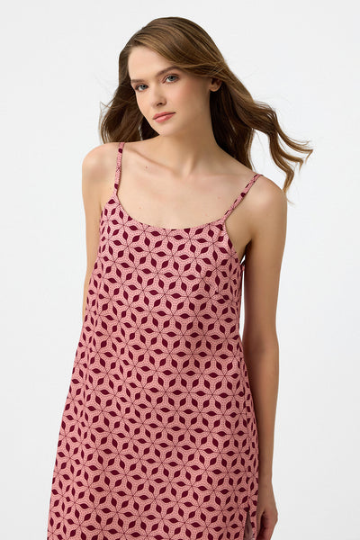 Bordo - pembe desenli Femina Gecelik / Elbise