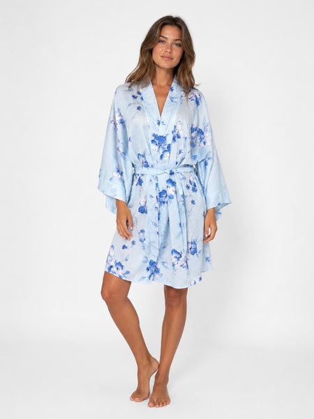 Mavi çiçek desenli Aria Kimono