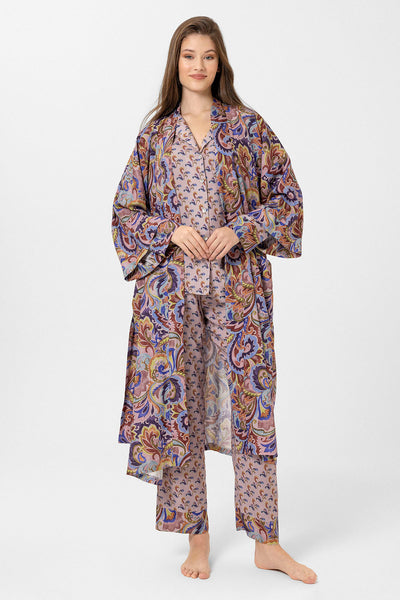 Mor desenli Elissa Kimono