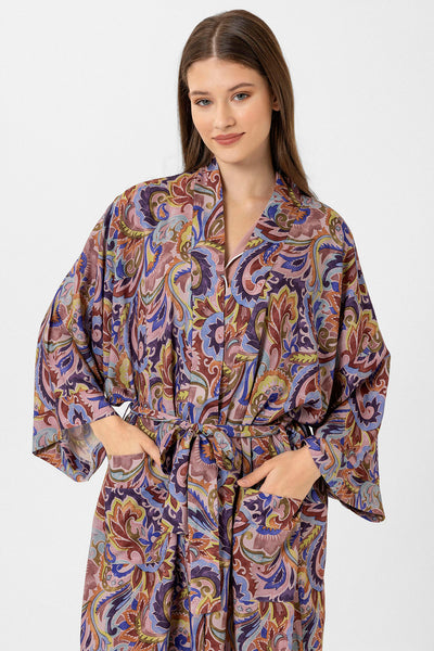 Mor desenli Elissa Kimono