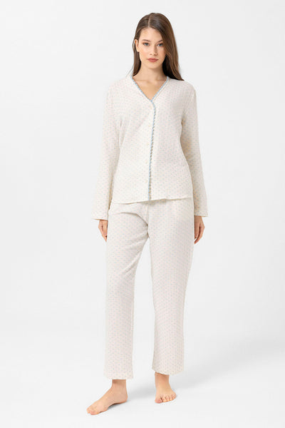 Yakasız müslin Lara Pijama Takım - Mavi