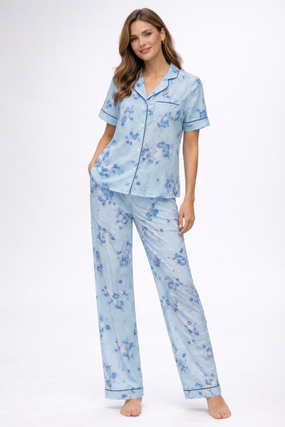 Açık mavi çiçekli Hera Pijama Takım