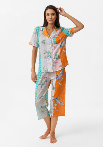 Yeşil şal desenli Hera Pijama Üst &  Roma pantolon