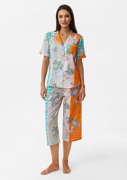 Yeşil şal desenli Hera Pijama Üst &  Roma pantolon