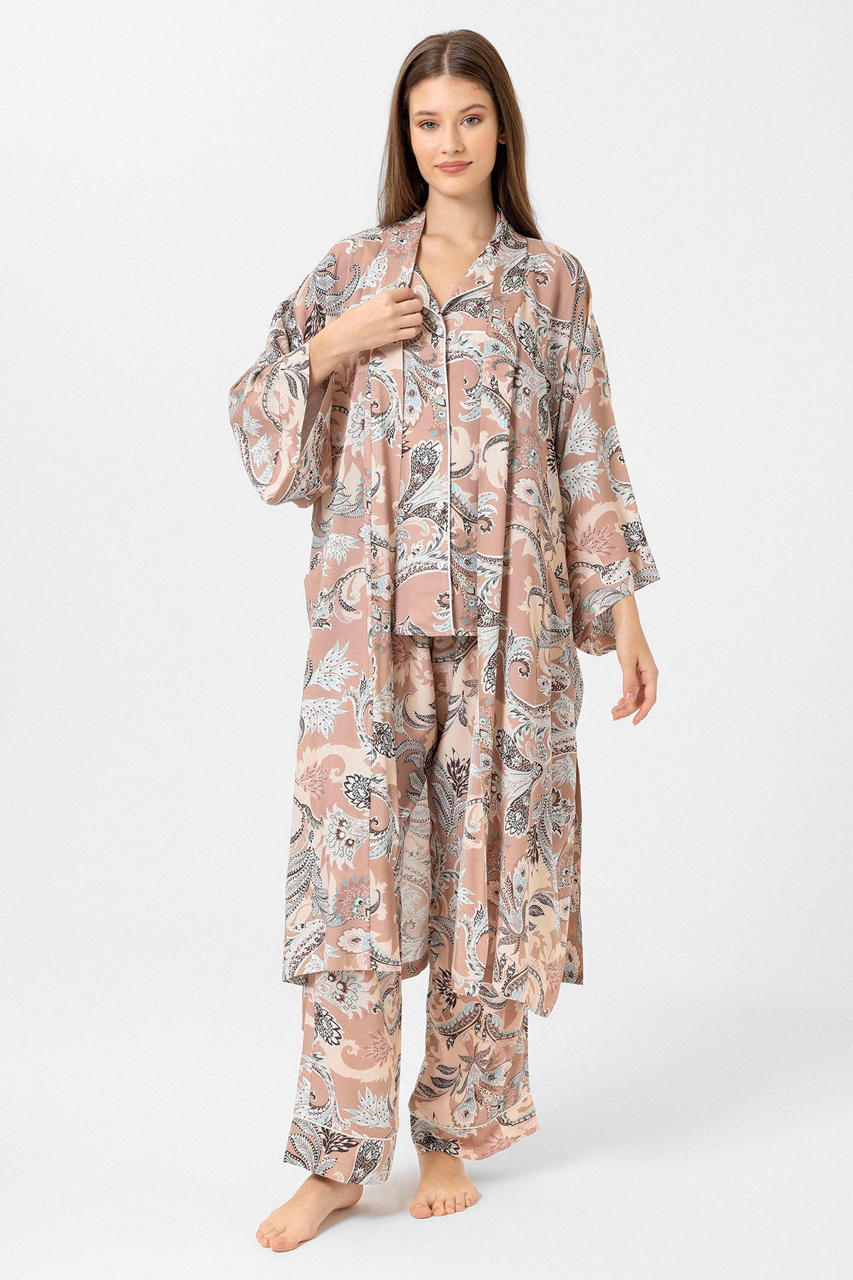 Şal desenli Elissa Kimono