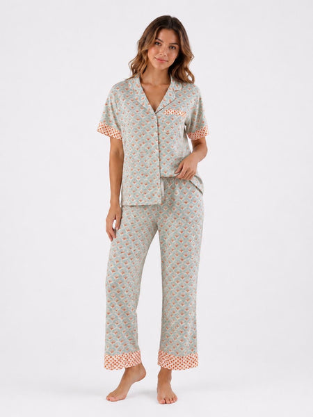 Mint yeşili çiçek desenli Hera pijama Takım