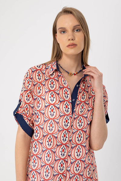 Lacivert desenli Edesia kısa gömlek tunik