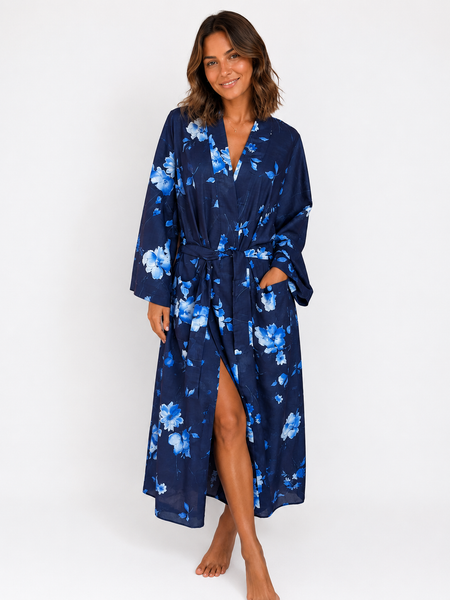 Lacivert çiçek desenli Elissa Kimono