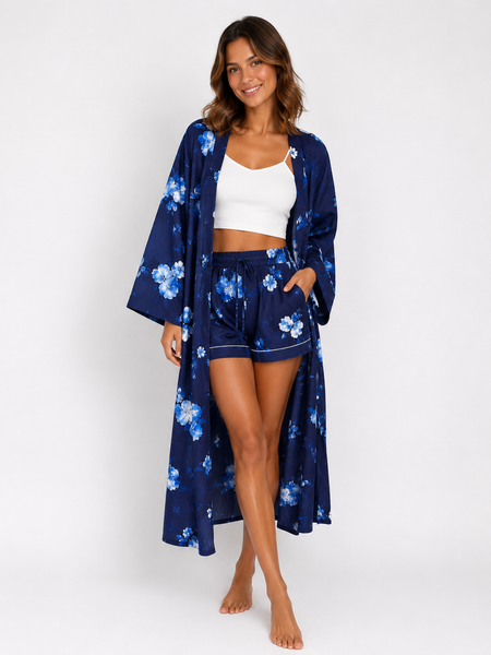 Lacivert çiçek desenli Elissa Kimono