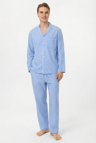 Mavi çizgili, beyaz biyeli Lara Erkek Pijama Takım