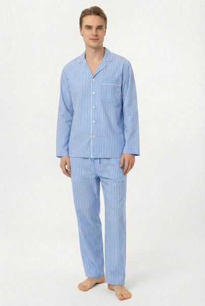 Mavi çizgili, beyaz biyeli Lara Erkek Pijama Takım