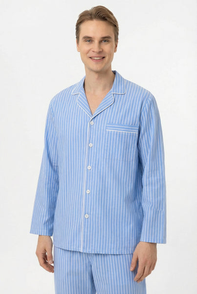 Mavi çizgili, beyaz biyeli Lara Erkek Pijama Takım