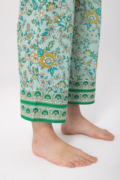 Yeşil çiçek desenli Roma pantolon