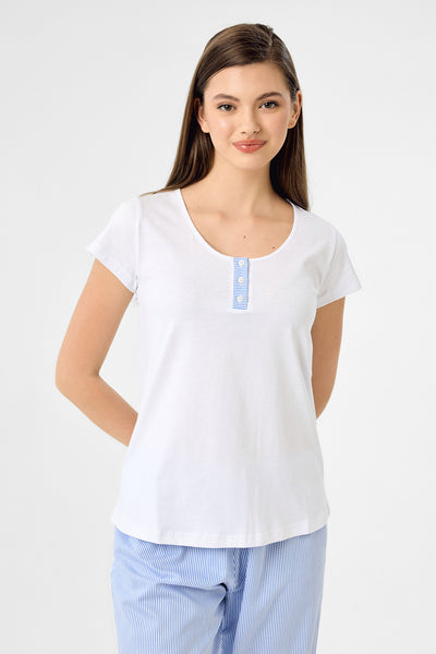 Mavi çizgili Hera Pijama Alt & Tshirt